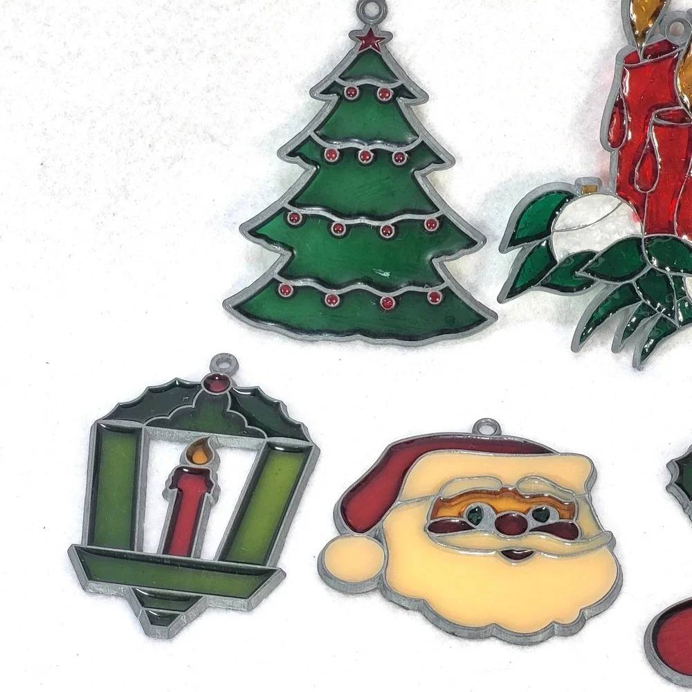 Vintage Christmas Suncatchers Lot 9 Holiday Tree Santa Candle Wreath 1980s Decor